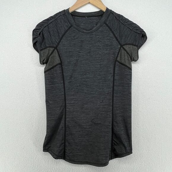 LULULEMON Top XS Ruched Mesh Panel Back Yoga Gym Running Heather Gray - Picture 1 of 13